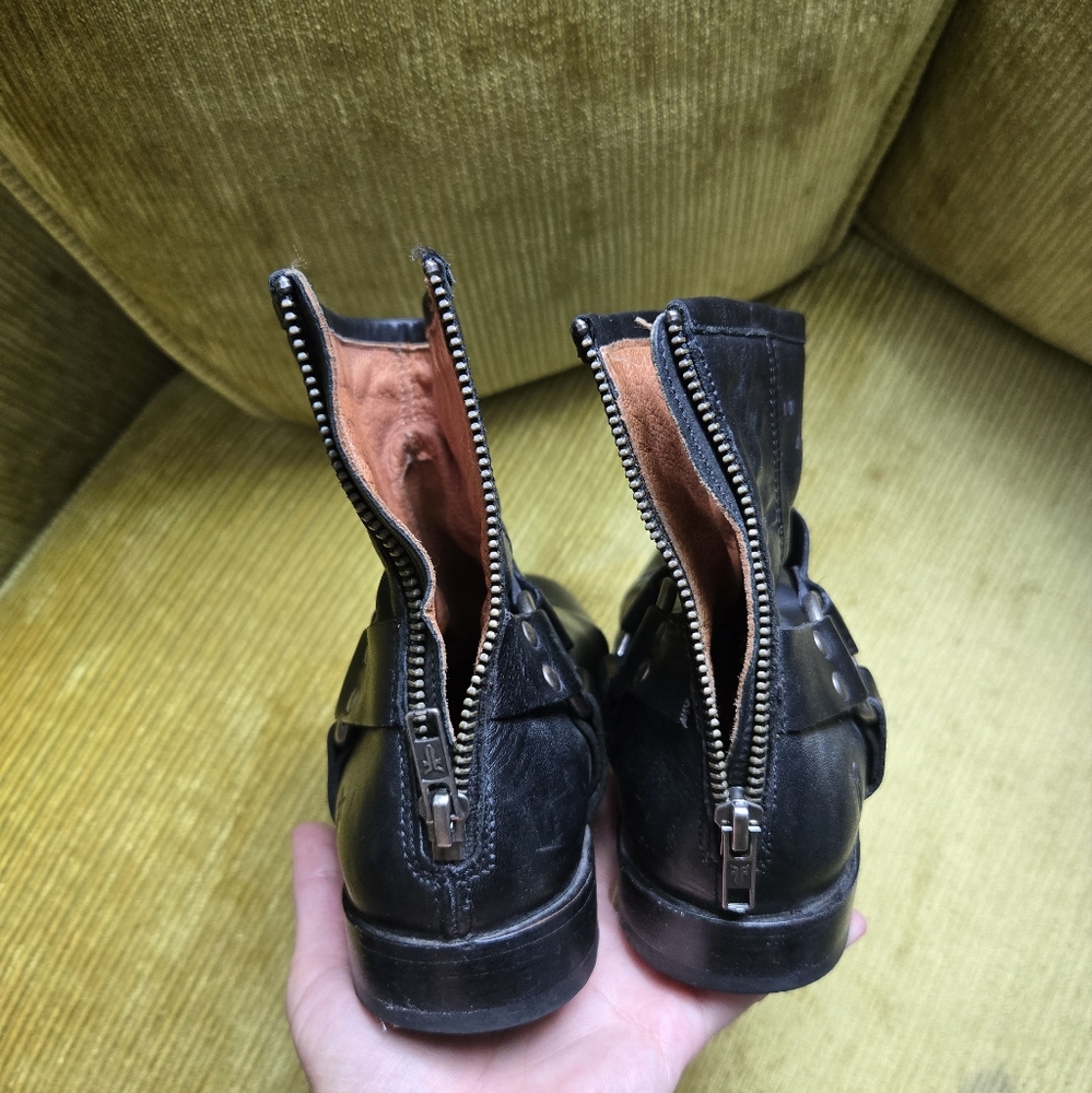 Frye Black Leather Ankle Boots with Buckle Detail - Picture 2 of 4